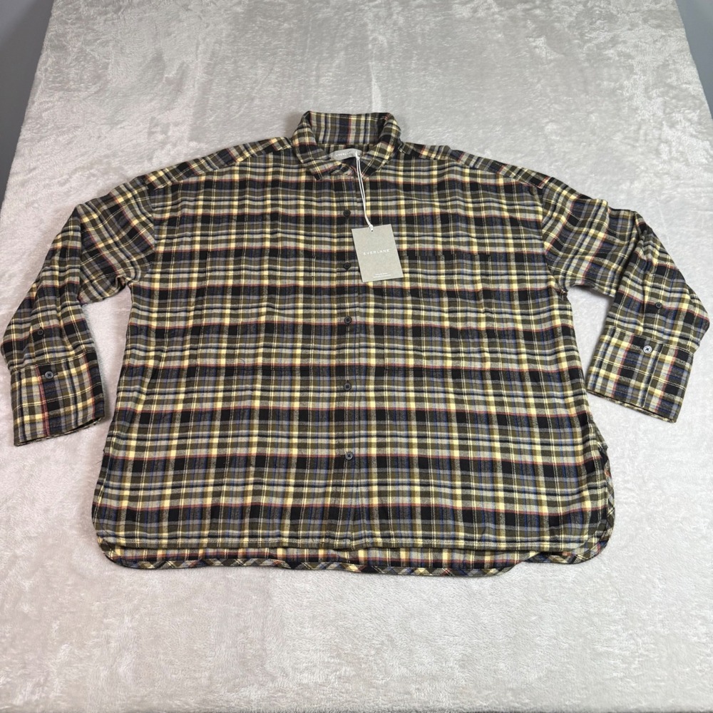 NWT Everlane Women The Brushed Flannel Boxy Shirt Plaid‎ M $90 Soft 3/4 Sleeve
